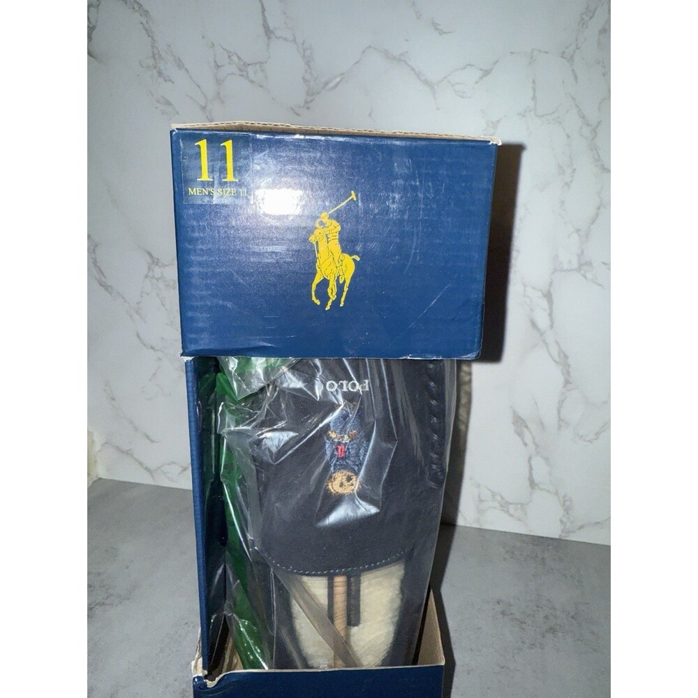 Polo Ralph Lauren Collins Bear Suede Moccasin Slippers Navy Size 11 - Picture 8 of 12